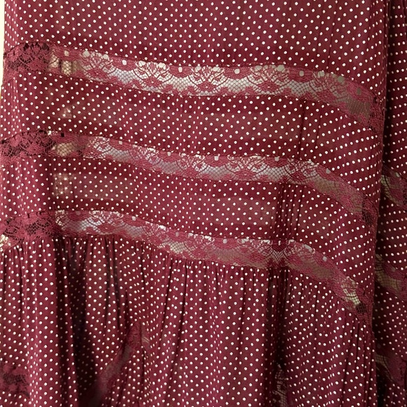 Free People Intimately Voile Trapeze Lace Ruffle Slip Dress in burgundy - Picture 6 of 7
